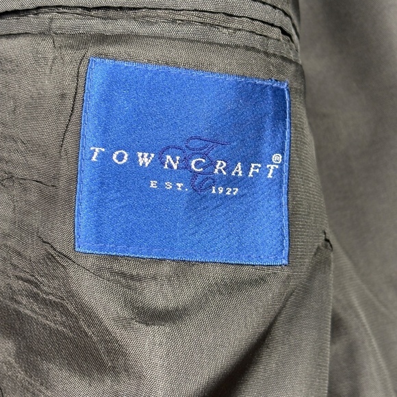 Mens 100% Shetland Wool Blazer Sport Coat Towncraft 42L Gray Herringbone Classic - Picture 4 of 13